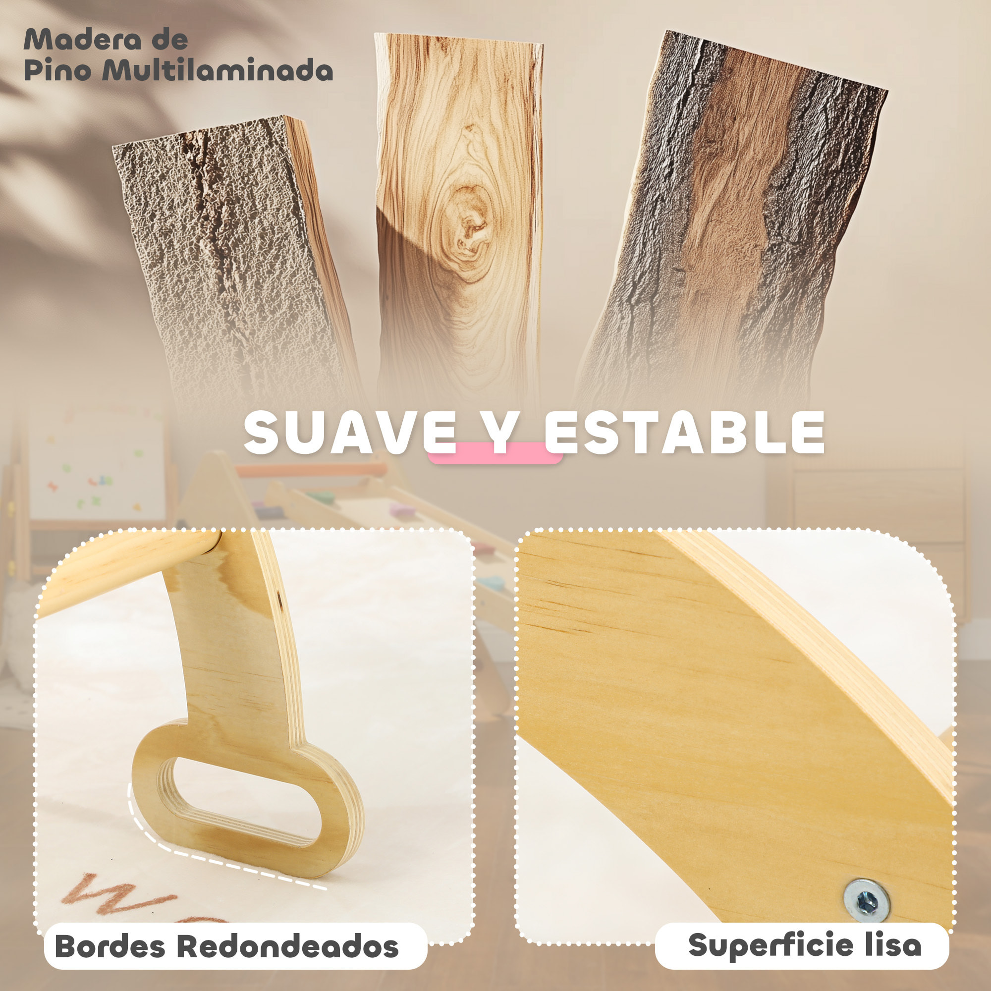 Escalada para Niños de Madera 2 en 1 Arco de Escalada para Niños de 18-48 Meses Balancín para Bebés Carga 50 kg 68x42x36 cm Natural