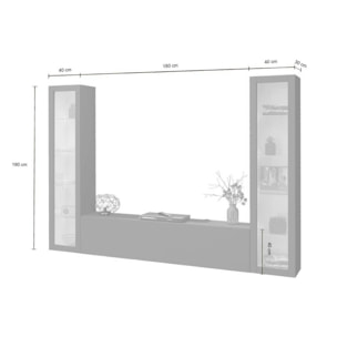 Parete attrezzata Gino, Set salotto porta TV a 3 ante, Mobile soggiorno multiuso con vetrina e luce LED, 100% Made in Italy, cm 260x30h180, Antracite