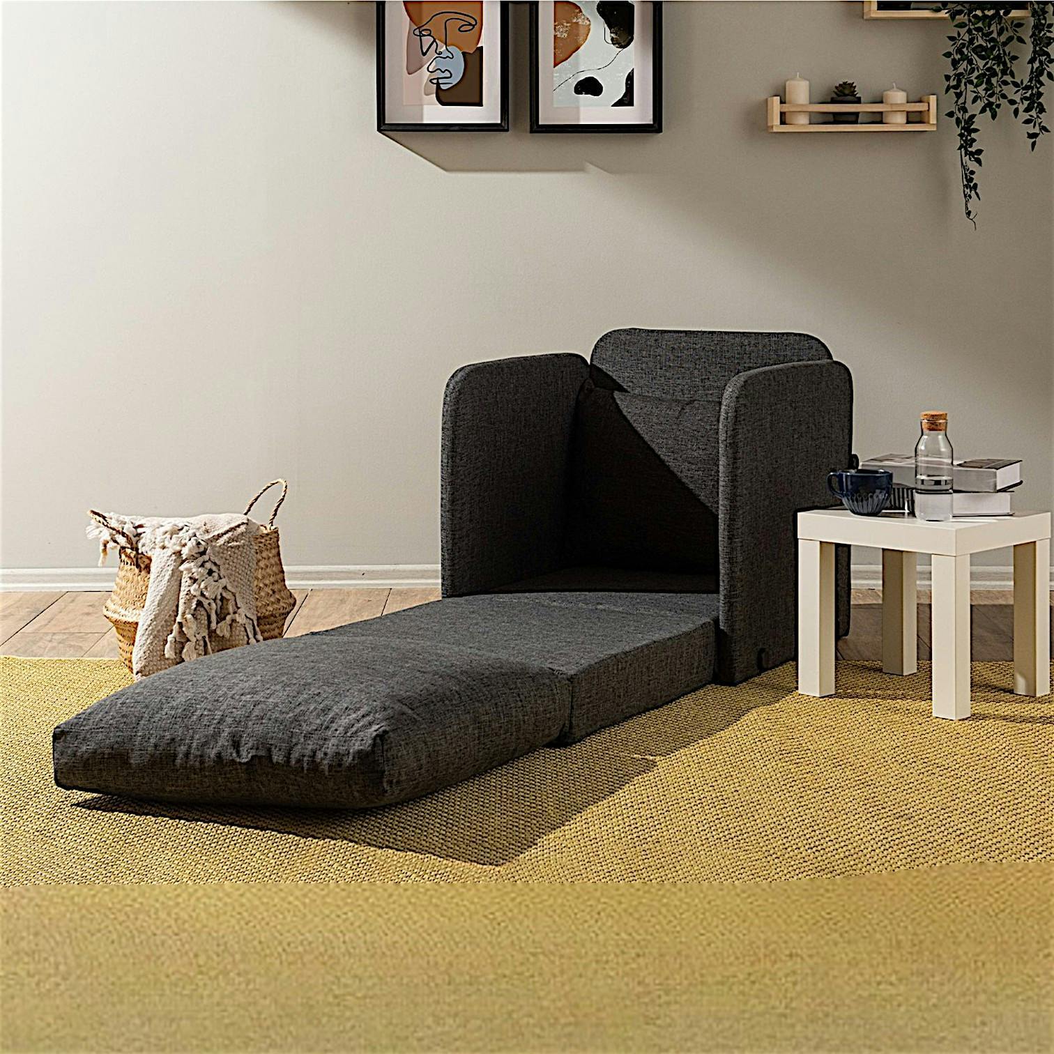 Fauteuil convertible gris foncé lin couchage 200 cm ORURO