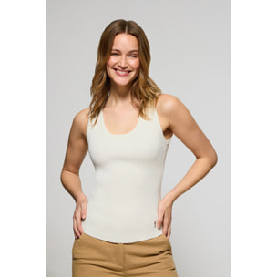 Canotta a coste beige con ricamo Rigby Go