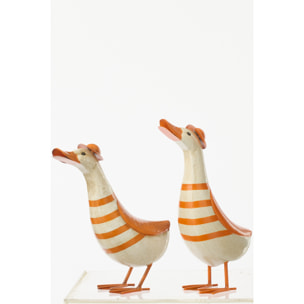 J-Line Canard Ligné décoratif - métal - orange/blanc cassé - large - 2 pièces