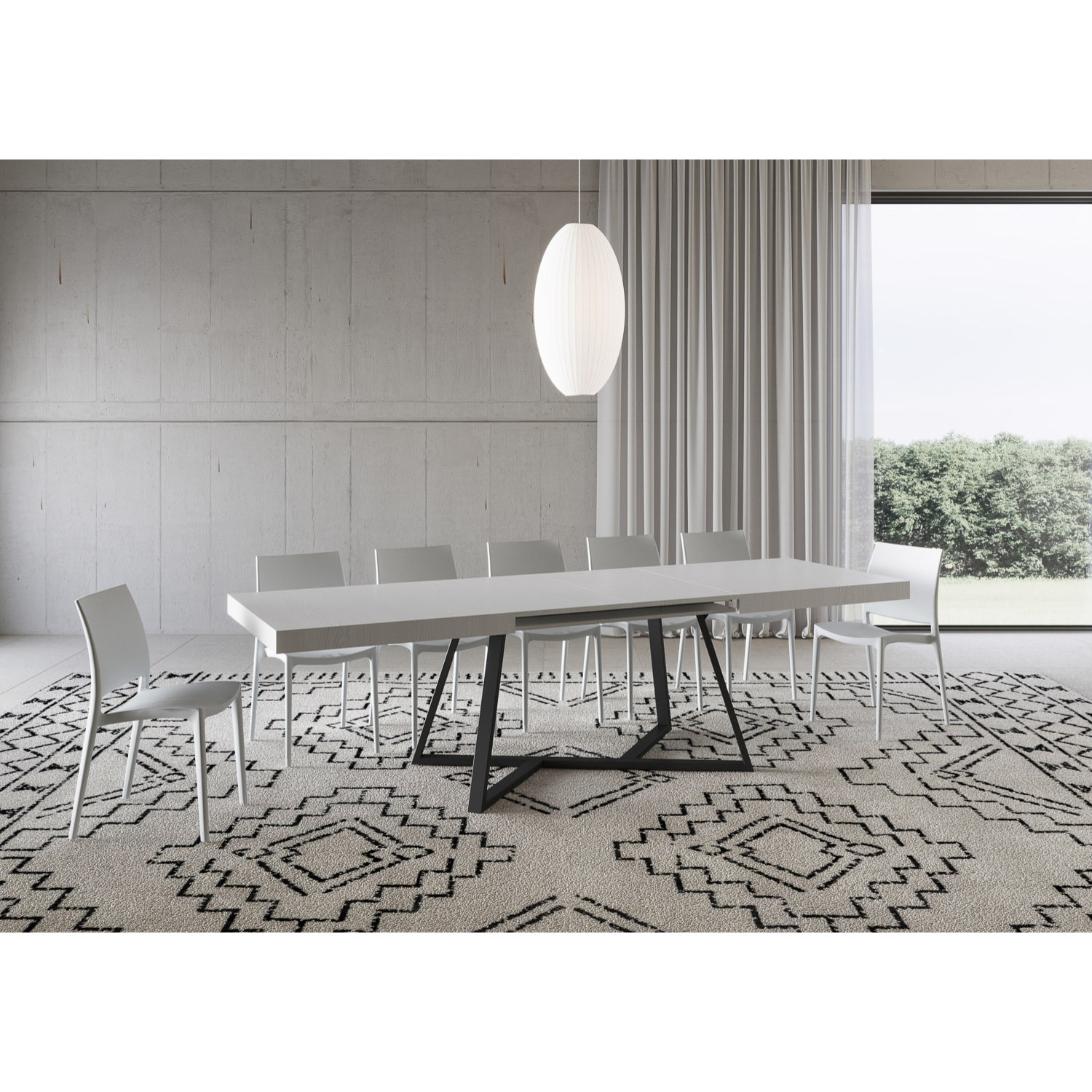 Mesa extensible 90x180/440 cm Booster fresno blanco patas antracita