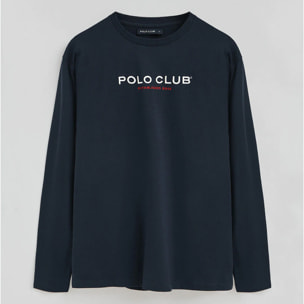 Camiseta azul marino de manga larga con logo Established 2012 Polo Club
