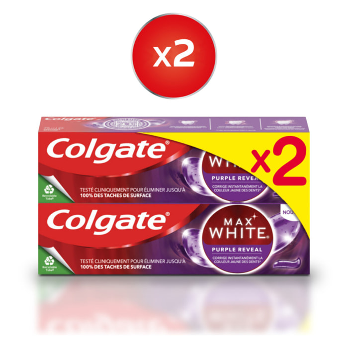 Pack de 2 - Lot de 2 Dentifrices Blancheur Colgate Purple 75ml