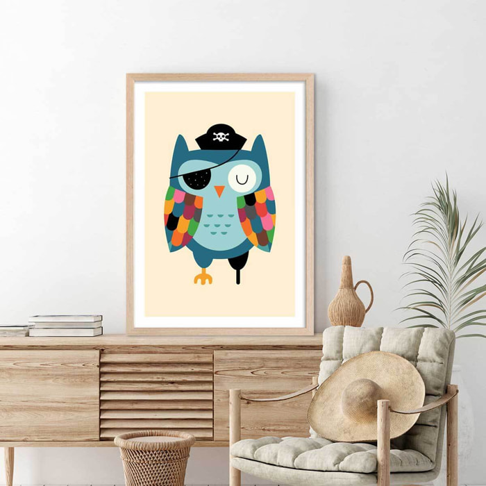 Affiche  capitaine hibou Affiche + cadre en bois - Chêne