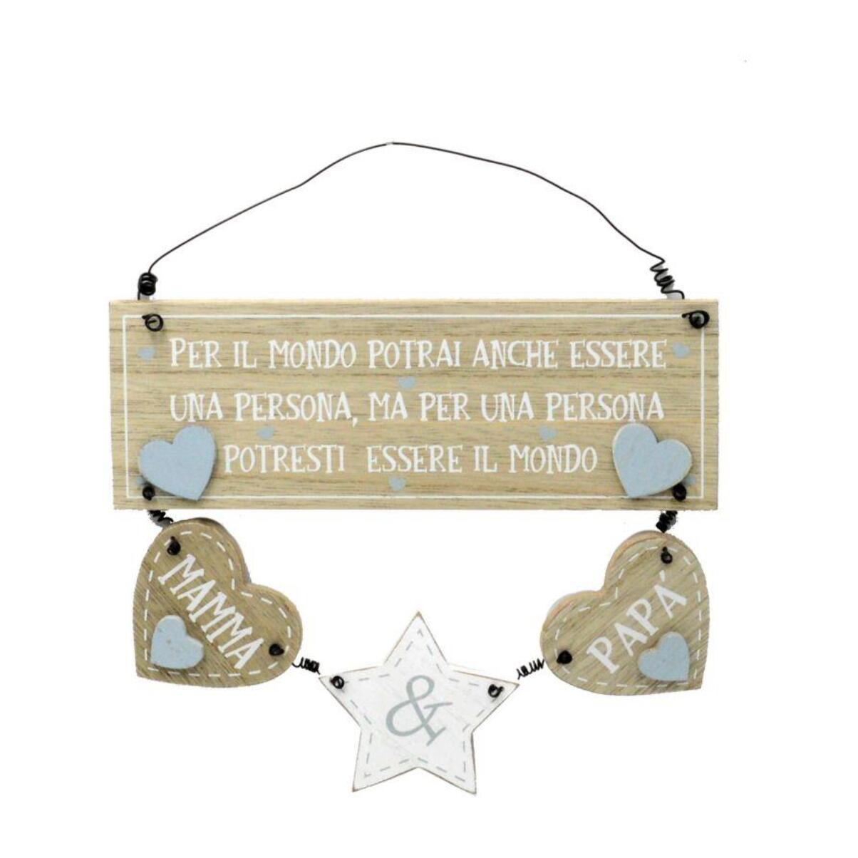 Targhetta in legno con scritte "mamma&papà" cm20x21x0,8