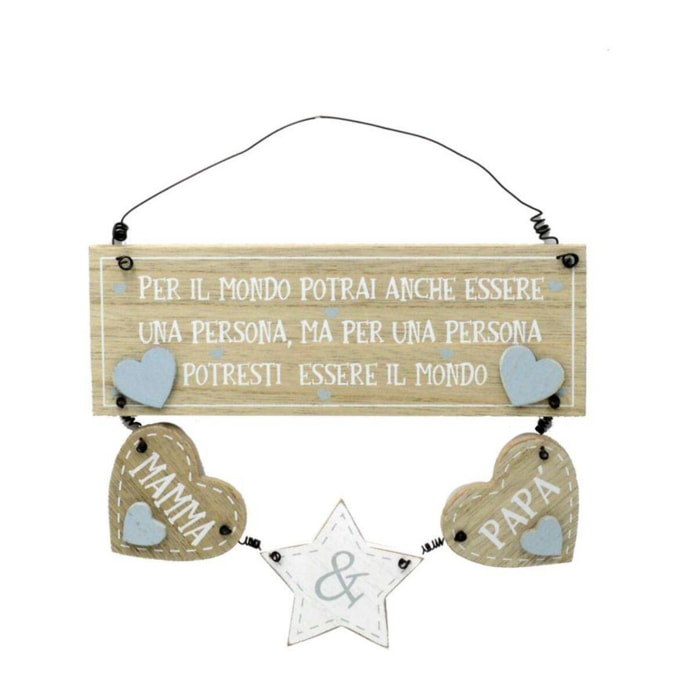 Targhetta in legno con scritte "mamma&papà" cm20x21x0,8