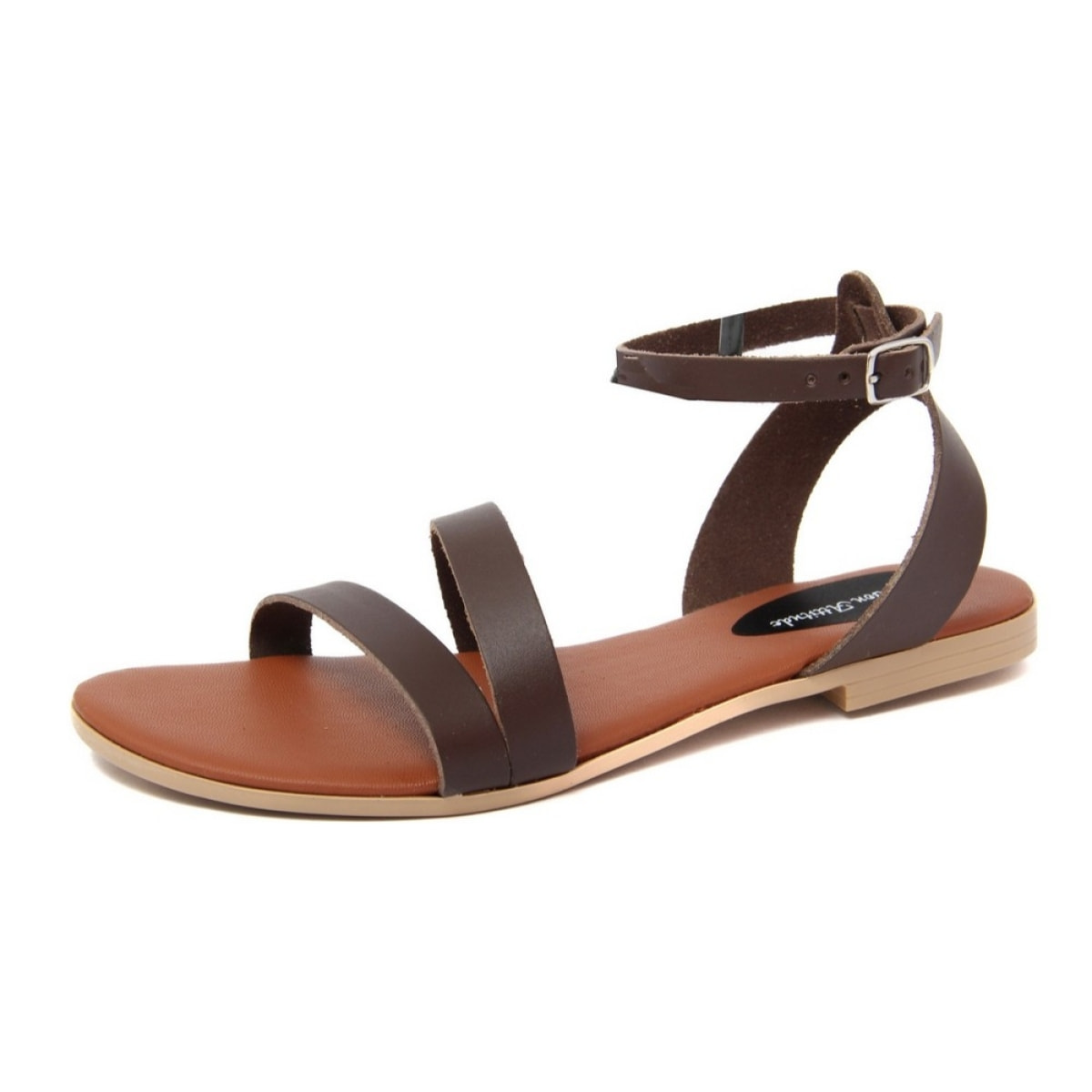 Sandali Flat Made in Italy in pelle colore Marrone, Altezza tacco 1,2 cm