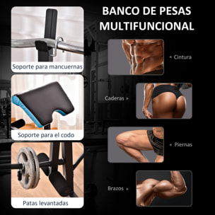 Banco de Musculación Multifuncional Banco de Pesas con Soporte para Barra y Respaldo Ajustable para Entrenamiento Completos de Cuerpo en Casa Gimnasio Negro y Azul