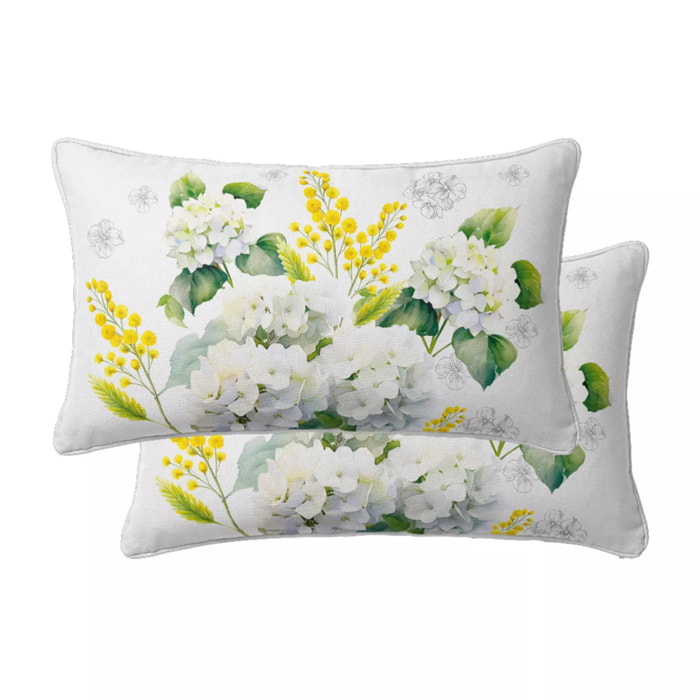 Lot de 2 taies percale de coton 115 g/m² imprimé blanc jaune Annabelle mimosa