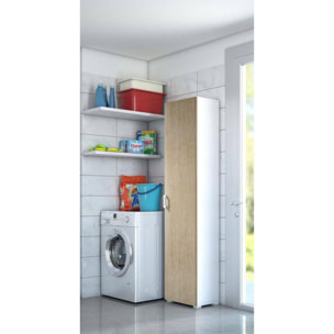 Armadio multiuso Aquilegia, Mobile lineare a 1 Anta battenti e 4 ripiani regolabili, Mobile a colonna per bagno, 100% Made in Italy, Cm 45x45h195, Rovere e Bianco