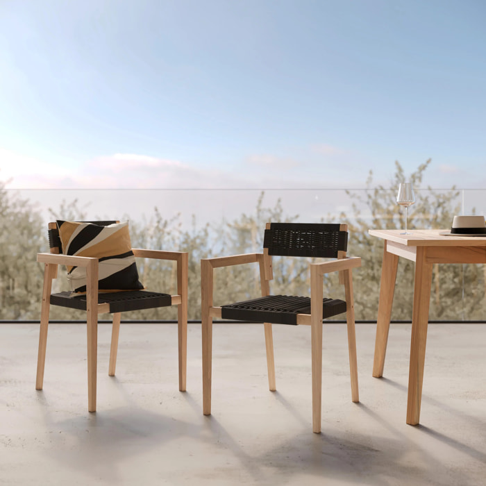 Lot de 2 chaises de jardin empilables en teck et corde tressée - Kapua