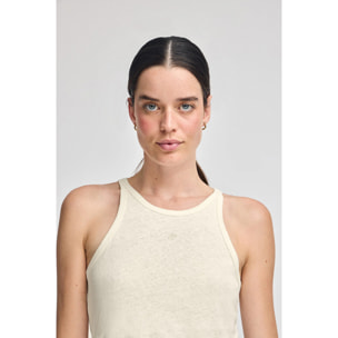 Maglietta ecrù in lino e cotone con monogramma ricamato