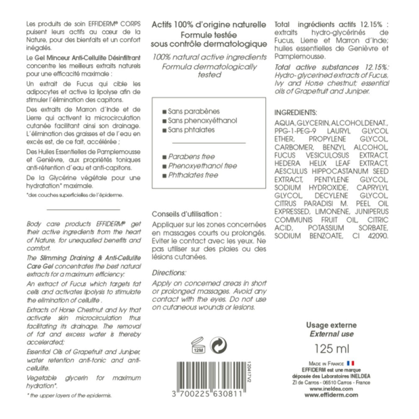 EFFIDERM - Routine Minceur Corps - Gel Minceur Anti-Cellulite Désinfiltrant + Gel Amincissant Chauffant Spécial Zones Rebelles- Aide à éliminer la graisse localisée et à affiner la silhouette