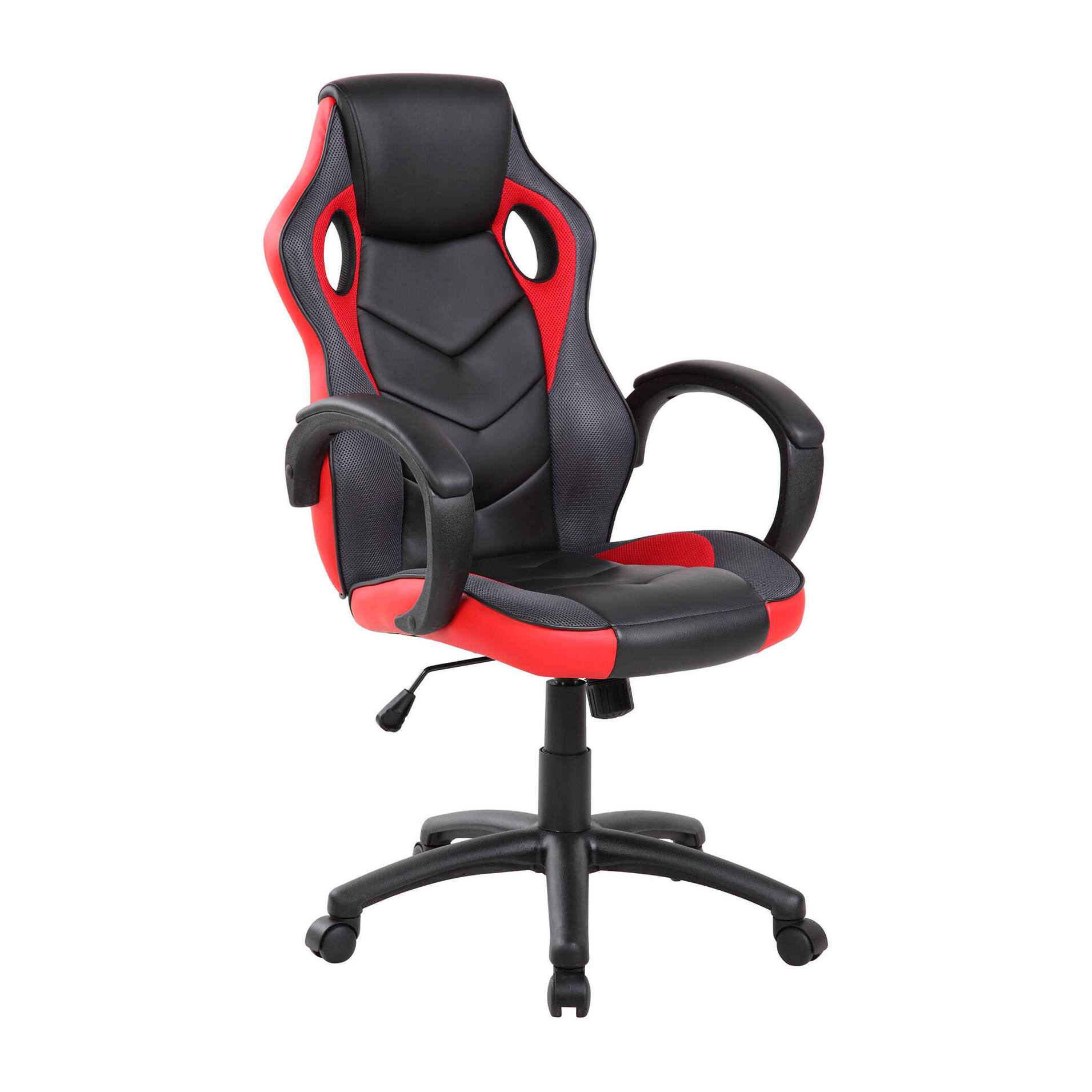 Sedia da gaming Caloundra, Poltrona da gaming adulto, Sedia da scrivania, 66x61h104/114 cm, Nero e Rosso