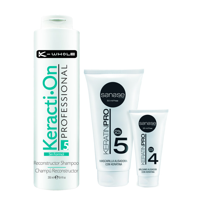 Keraction Sanase Pack: Shampoo Ricostruttivo + Balsamo Lisciante + Maschera Lisciante