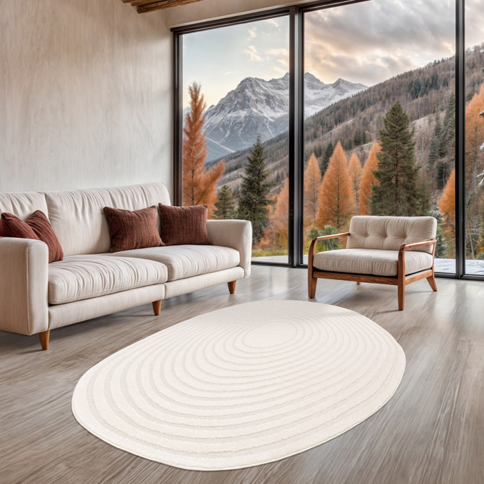 Tapis intérieur forme de galet motif circulaire crème Amanda 160x230cm