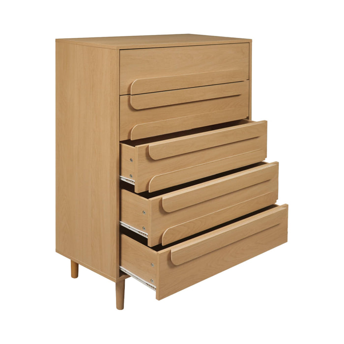 Commode vintage décor bois de chêne 5 tiroirs - L 80 x P 40 x H 113cm - Juliana