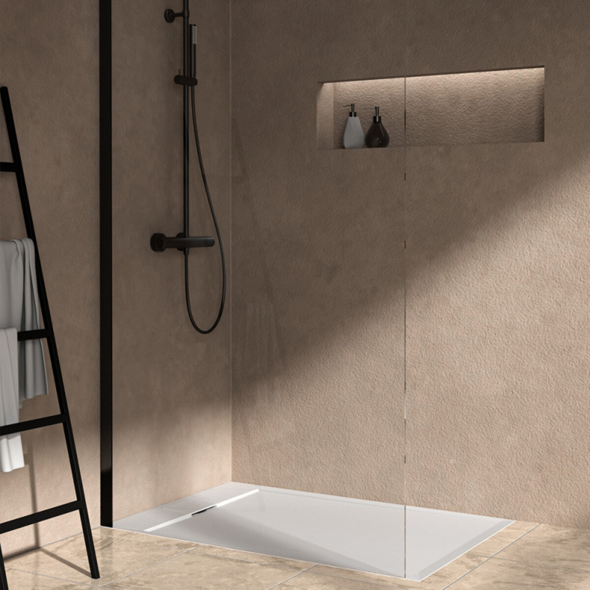 Receveur de douche antidérapant Ultra Flat S I.Life recoupable avec bonde largeur 120 x 80