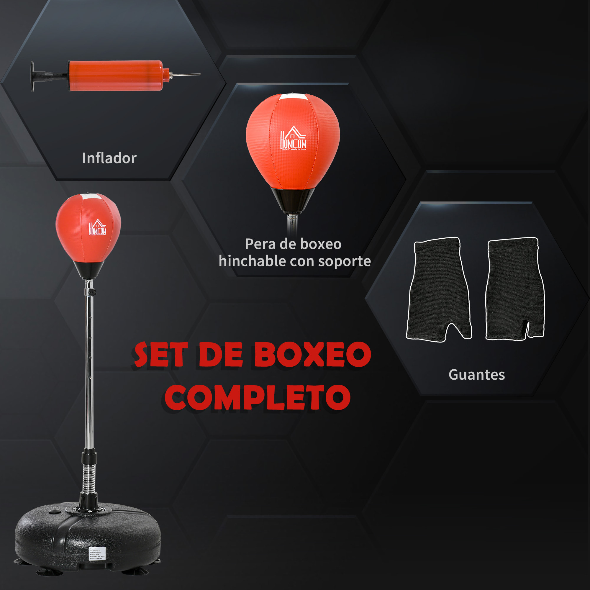 Saco de Boxeo de Pie Ajustable en Altura de 4 Niveles Punching Ball con Base Rellenable Guantes e Inflador para Adultos y Adolescentes Ø45x132-158 cm Negro y Rojo