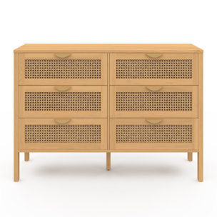 Commode Eve 6 tiroirs en cannage 115cm