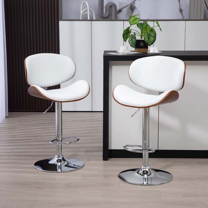 Lot de 2 tabourets de bar design contemporain hauteur d'assise réglable 62-82 cm pivotant 360° bois revêtement synthétique blanc