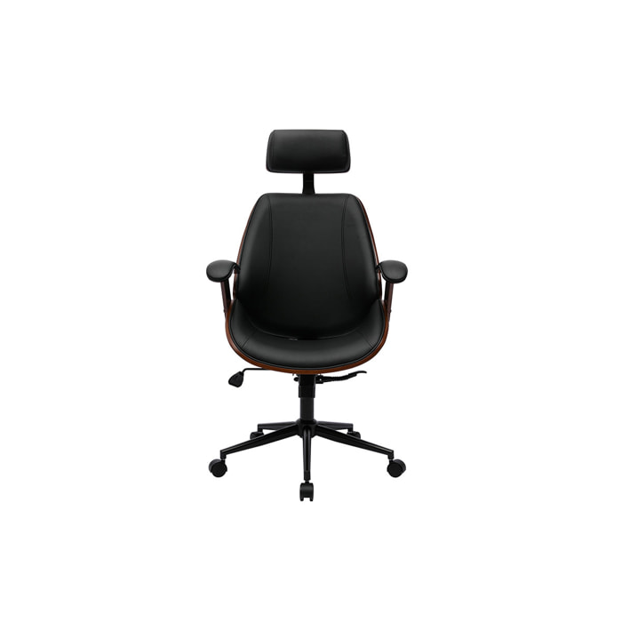 Fauteuil de bureau de direction design noir, bois foncé et métal noir MUSK