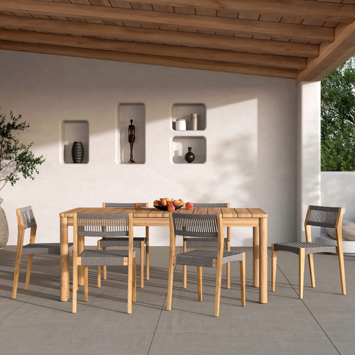 Table et chaises de jardin en bois de teck massif 6 personnes - Kora