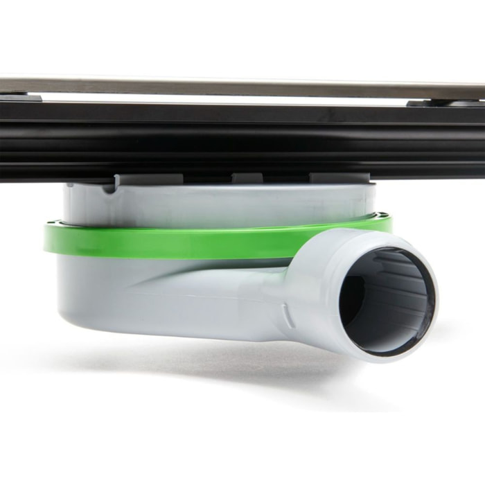 Caniveau douche plein pied à l'italienne, acier inoxydable satiné, pieds de réglage, siphon de sol compris