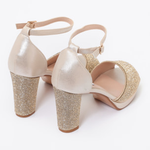 Sandali in simil pelle con tacco alto comodo ricoperti di strass