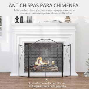 HOMCOM Salvachispas Plegable Pantalla Protectora de Chimenea 3 Paneles con Bisagras y Estructura de Metal Decorativa 126x2x76 cm Negro