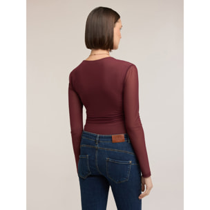 Motivi - T-shirt maniche lunghe in tulle - Bordeaux