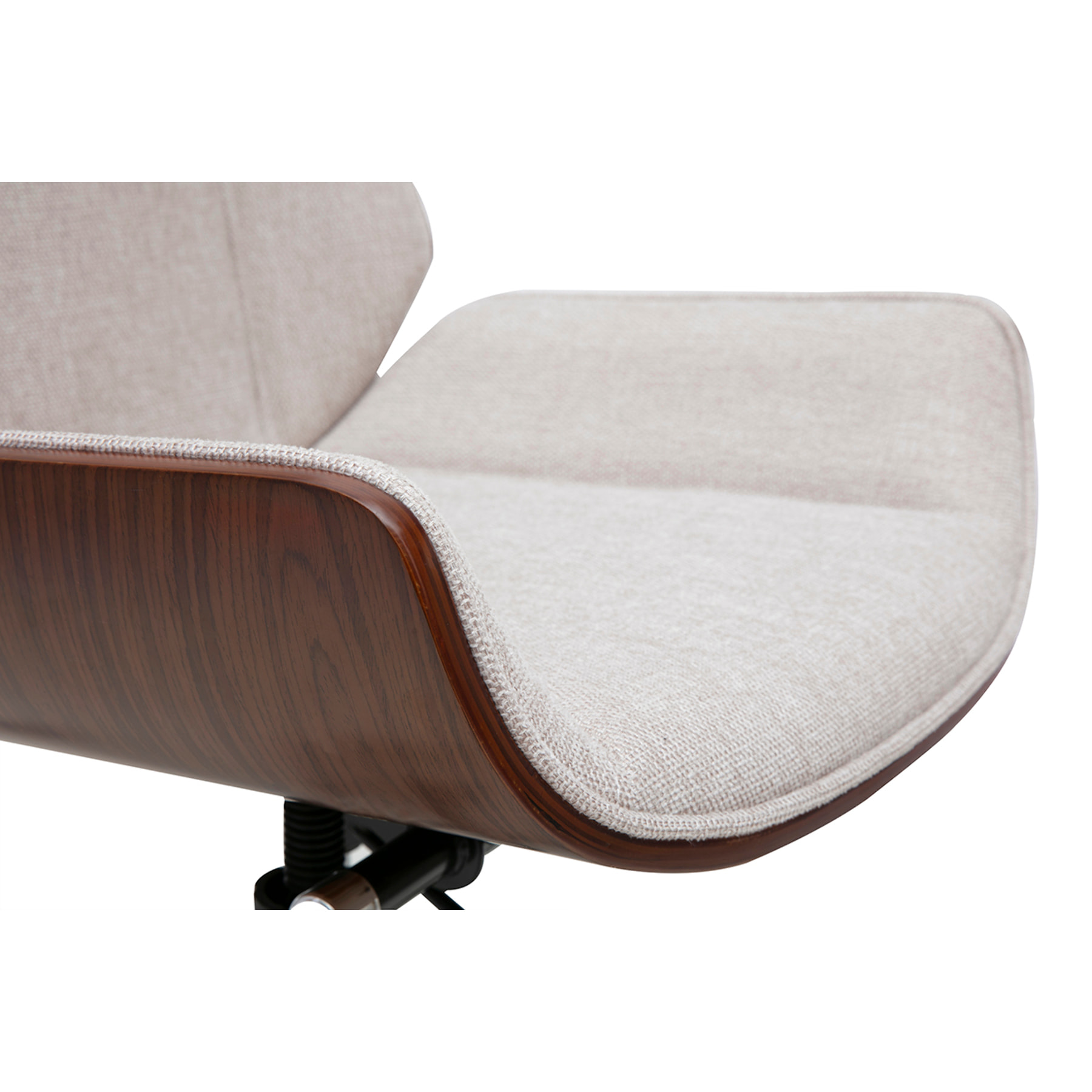 Fauteuil de bureau de direction design en tissu effet velours texturé beige, bois foncé et acier chromé CURVED