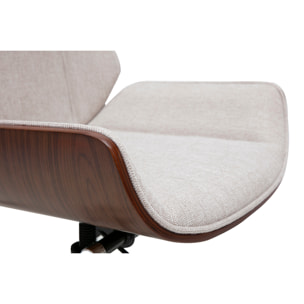 Fauteuil de bureau de direction design en tissu effet velours texturé beige, bois foncé et acier chromé CURVED