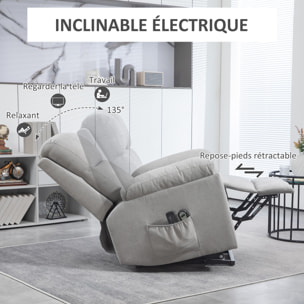 Fauteuil de massage fauteuil releveur électrique inclinaison réglable repose-pied ajustable tissu gris clair