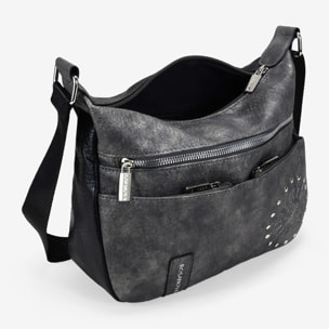 Bolso bandolera negro con cremalleras y tachas