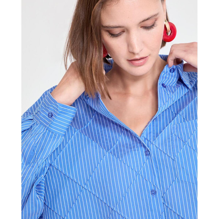 Camicia oversize in popeline con trama a rombi