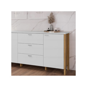 Buffet L208 cm 3 tiroirs 3 portes décor chêne et gris clair - BOLERO