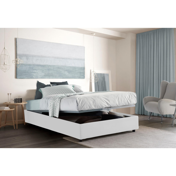 Letto matrimoniale Adele, Letto contenitore con rivestimento in tessuto, 100% Made in Italy, Apertura frontale, con materasso Cm 140x190 incluso, Bianco