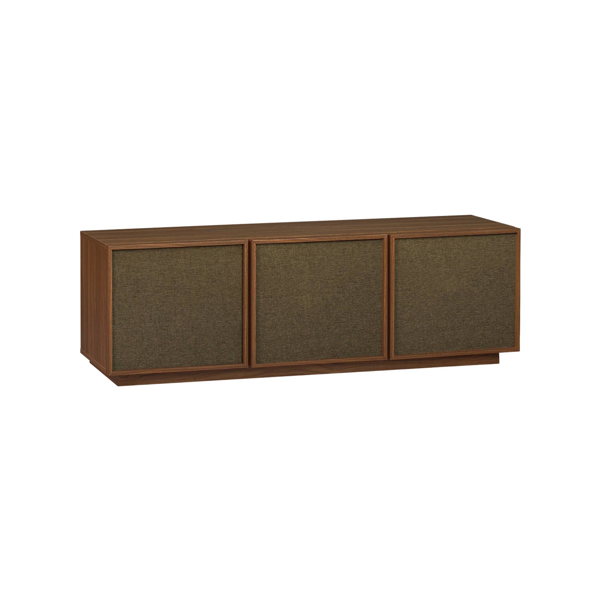 Meuble TV décor bois et tissu 3 portes 140cm KUBA