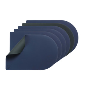 Set de table rectangovale réversible - 6 pièces - Cuir recyclé bleu nuit et gris anthracite