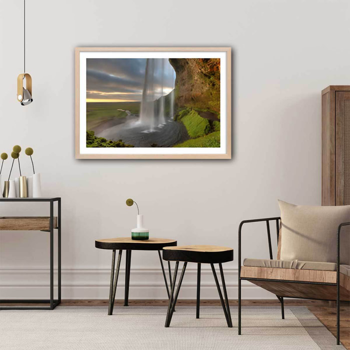 Affiche de Seljlandsfoss Affiche + cadre en bois - Chêne