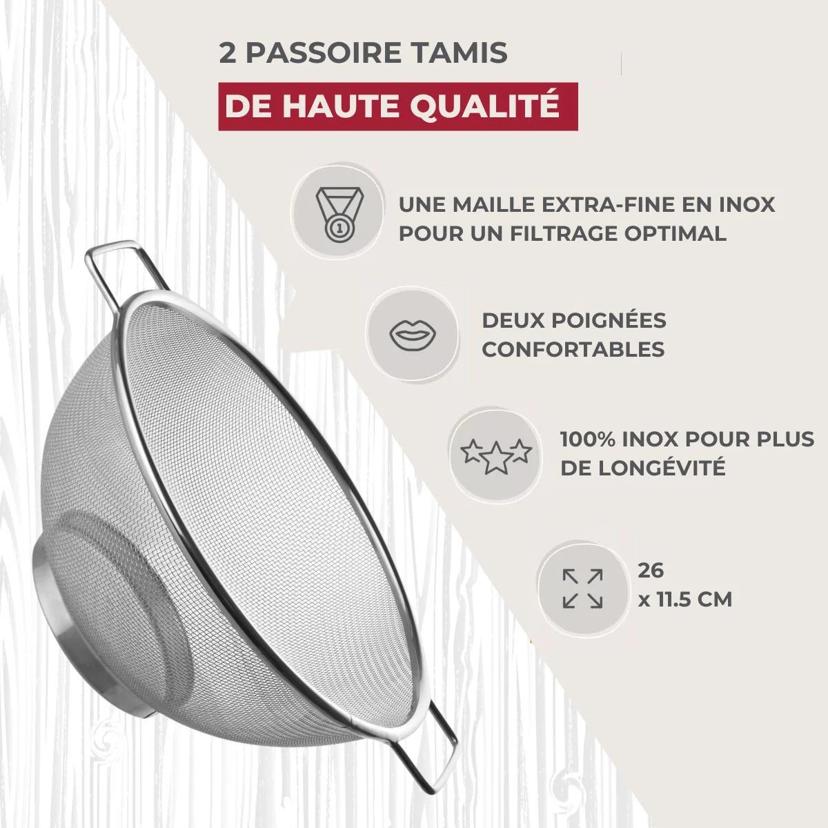 Set de 2 passoires inox 20 cm et 26 cm Fackelmann
