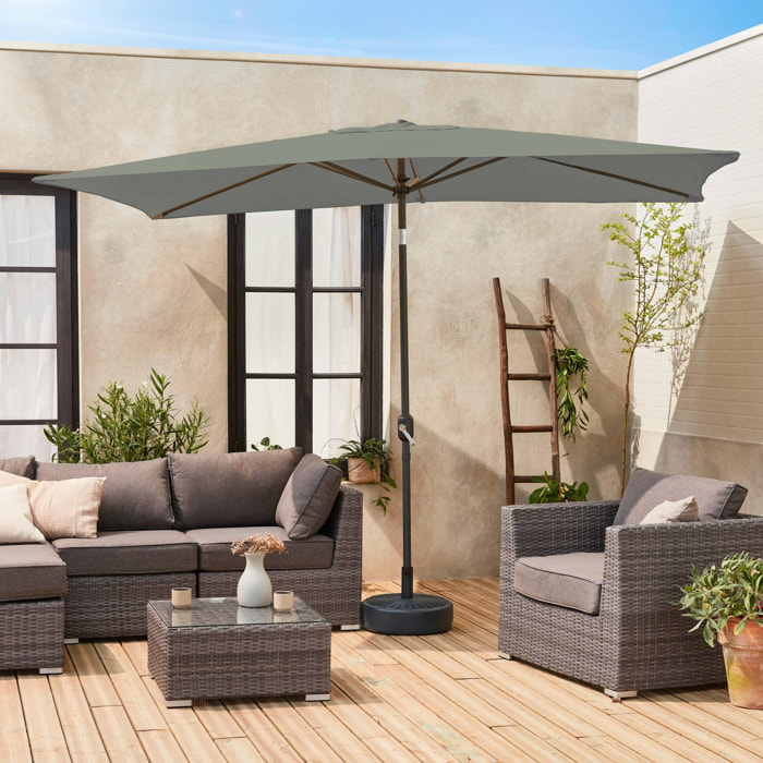 Parasol droit rectangulaire 2x3m - Touquet - Kaki - mât central en aluminium orientable et manivelle d'ouverture