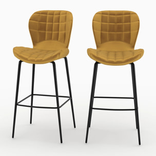 Lot de 2 chaises de bar en velours jaune curry 75 cm - Mazzia
