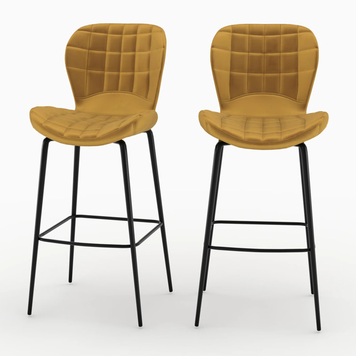 Lot de 2 chaises de bar en velours jaune curry 75 cm - Mazzia