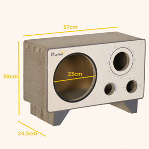 Niche grattoir pour chat 2 en 1 - design radio transistor vintage - carton ondulé