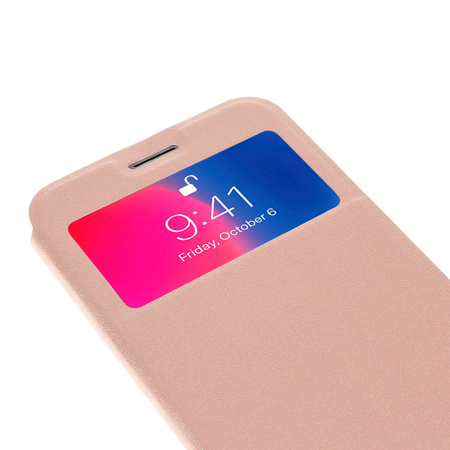 DAM CUSTODIA A LIBRO CON CHIUSURA MAGNETICA A FINESTRA IPHONE X 7x2x14 Cm. Colore: oro rosa