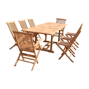 ADAGNA Salon de jardin Teck 10 places Table rectangulaire 6 chaises 2 fauteuils