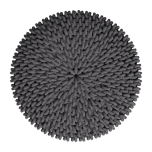 Petit tabouret rond en tricot coton gris foncé et pieds en bois - Lisa
